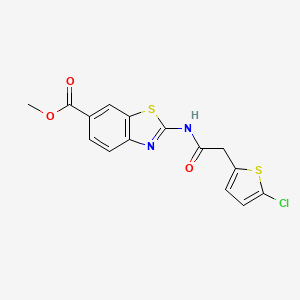 molecular formula C15H11ClN2O3S2 B2387234 Methyl 2-(2-(5-chlorothiophen-2-yl)acetamido)benzo[d]thiazole-6-carboxylate CAS No. 921776-61-6