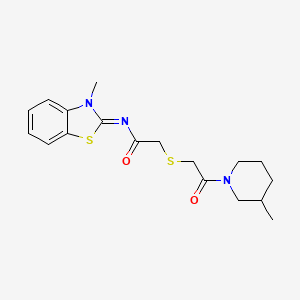 molecular formula C18H23N3O2S2 B2387260 N-(3-methyl-1,3-benzothiazol-2-ylidene)-2-[2-(3-methylpiperidin-1-yl)-2-oxoethyl]sulfanylacetamide CAS No. 1164532-61-9