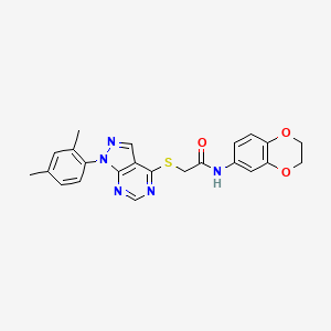 molecular formula C23H21N5O3S B2387301 N-(2,3-dihydrobenzo[b][1,4]dioxin-6-yl)-2-((1-(2,4-dimethylphenyl)-1H-pyrazolo[3,4-d]pyrimidin-4-yl)thio)acetamide CAS No. 872861-92-2