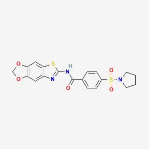 molecular formula C19H17N3O5S2 B2387303 N-([1,3]dioxolo[4,5-f][1,3]benzothiazol-6-yl)-4-pyrrolidin-1-ylsulfonylbenzamide CAS No. 892855-94-6