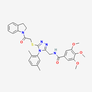 molecular formula C31H33N5O5S B2387333 N-((4-(2,5-dimethylphenyl)-5-((2-(indolin-1-yl)-2-oxoethyl)thio)-4H-1,2,4-triazol-3-yl)methyl)-3,4,5-trimethoxybenzamide CAS No. 309968-20-5