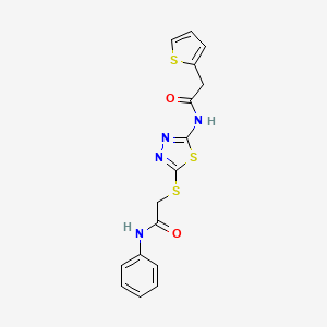 molecular formula C16H14N4O2S3 B2387358 N-(5-((2-oxo-2-(phenylamino)ethyl)thio)-1,3,4-thiadiazol-2-yl)-2-(thiophen-2-yl)acetamide CAS No. 477212-14-9