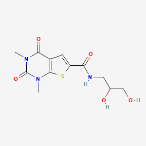 molecular formula C12H15N3O5S B2387399 N-(2,3-dihydroxypropyl)-1,3-dimethyl-2,4-dioxo-1,2,3,4-tetrahydrothieno[2,3-d]pyrimidine-6-carboxamide CAS No. 946257-43-8