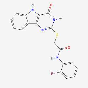 molecular formula C19H15FN4O2S B2387402 N-(2-fluorophenyl)-2-((3-methyl-4-oxo-4,5-dihydro-3H-pyrimido[5,4-b]indol-2-yl)thio)acetamide CAS No. 537667-85-9