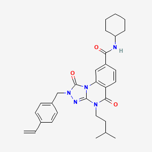 molecular formula C30H35N5O3 B2387468 N-cyclohexyl-4-isopentyl-1,5-dioxo-2-(4-vinylbenzyl)-1,2,4,5-tetrahydro-[1,2,4]triazolo[4,3-a]quinazoline-8-carboxamide CAS No. 1223906-50-0