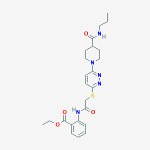 molecular formula C24H31N5O4S B2387502 Ethyl 2-(2-((6-(4-(propylcarbamoyl)piperidin-1-yl)pyridazin-3-yl)thio)acetamido)benzoate CAS No. 1243044-65-6