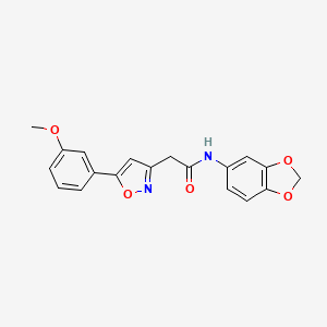 molecular formula C19H16N2O5 B2387526 N-(benzo[d][1,3]dioxol-5-yl)-2-(5-(3-methoxyphenyl)isoxazol-3-yl)acetamide CAS No. 953138-92-6