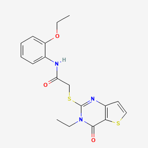 molecular formula C18H19N3O3S2 B2387541 N-(2-ethoxyphenyl)-2-((3-ethyl-4-oxo-3,4-dihydrothieno[3,2-d]pyrimidin-2-yl)thio)acetamide CAS No. 1795190-29-2