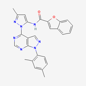 molecular formula C26H21N7O2 B2387564 N-(1-(1-(2,4-dimethylphenyl)-1H-pyrazolo[3,4-d]pyrimidin-4-yl)-3-methyl-1H-pyrazol-5-yl)benzofuran-2-carboxamide CAS No. 1006276-97-6