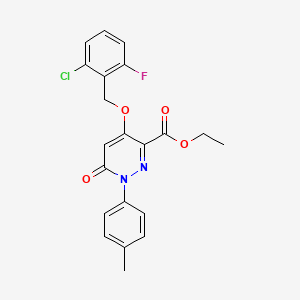 molecular formula C21H18ClFN2O4 B2387573 Ethyl 4-((2-chloro-6-fluorobenzyl)oxy)-6-oxo-1-(p-tolyl)-1,6-dihydropyridazine-3-carboxylate CAS No. 899733-64-3
