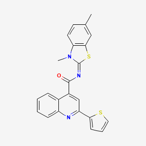 molecular formula C23H17N3OS2 B2387605 N-[(2E)-3,6-dimethyl-2,3-dihydro-1,3-benzothiazol-2-ylidene]-2-(thiophen-2-yl)quinoline-4-carboxamide CAS No. 477294-77-2