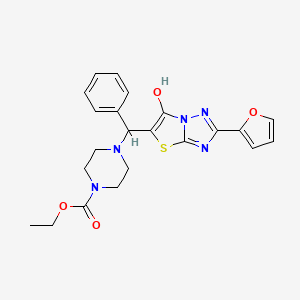 molecular formula C22H23N5O4S B2387623 Ethyl 4-((2-(furan-2-yl)-6-hydroxythiazolo[3,2-b][1,2,4]triazol-5-yl)(phenyl)methyl)piperazine-1-carboxylate CAS No. 887219-64-9