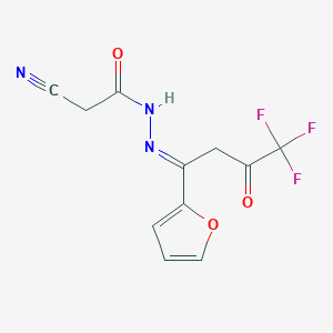 2-cyano-N'-[(E)-4,4,4-trifluoro-1-(2-furyl)-3-oxobutylidene]acetohydrazide