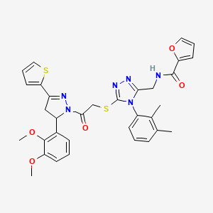 molecular formula C33H32N6O5S2 B2387726 N-{[5-({2-[5-(2,3-dimethoxyphenyl)-3-(thiophen-2-yl)-4,5-dihydro-1H-pyrazol-1-yl]-2-oxoethyl}sulfanyl)-4-(2,3-dimethylphenyl)-4H-1,2,4-triazol-3-yl]methyl}furan-2-carboxamide CAS No. 393586-26-0