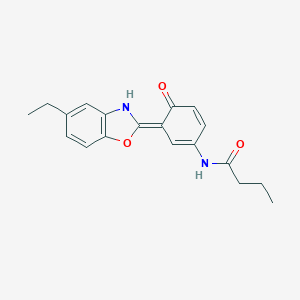 molecular formula C19H20N2O3 B238775 N-[(3E)-3-(5-ethyl-3H-1,3-benzoxazol-2-ylidene)-4-oxocyclohexa-1,5-dien-1-yl]butanamide 