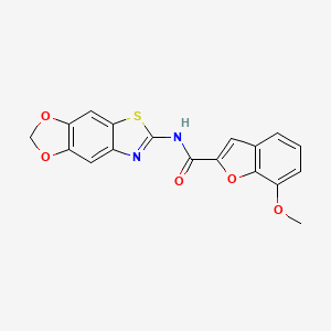 molecular formula C18H12N2O5S B2387795 N-([1,3]dioxolo[4,5-f][1,3]benzothiazol-6-yl)-7-methoxy-1-benzofuran-2-carboxamide CAS No. 921782-90-3