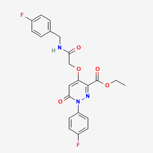 molecular formula C22H19F2N3O5 B2387830 Ethyl 4-(2-((4-fluorobenzyl)amino)-2-oxoethoxy)-1-(4-fluorophenyl)-6-oxo-1,6-dihydropyridazine-3-carboxylate CAS No. 899943-19-2