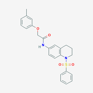 molecular formula C24H24N2O4S B2387843 N-[1-(benzenesulfonyl)-1,2,3,4-tetrahydroquinolin-6-yl]-2-(3-methylphenoxy)acetamide CAS No. 1005300-20-8