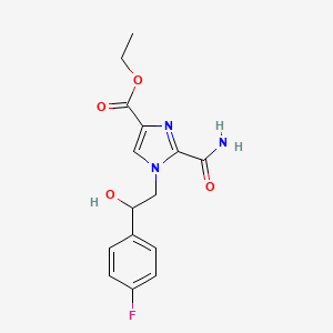 molecular formula C15H16FN3O4 B2387850 ethyl 2-(aminocarbonyl)-1-[2-(4-fluorophenyl)-2-hydroxyethyl]-1H-imidazole-4-carboxylate CAS No. 2058530-04-2