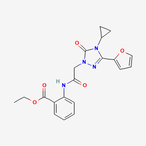 molecular formula C20H20N4O5 B2388141 ethyl 2-(2-(4-cyclopropyl-3-(furan-2-yl)-5-oxo-4,5-dihydro-1H-1,2,4-triazol-1-yl)acetamido)benzoate CAS No. 1797738-79-4