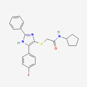molecular formula C22H22FN3OS B2388180 N-cyclopentyl-2-((5-(4-fluorophenyl)-2-phenyl-1H-imidazol-4-yl)thio)acetamide CAS No. 901258-12-6