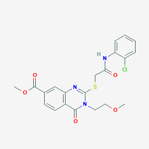 molecular formula C21H20ClN3O5S B2388402 methyl 2-({[(2-chlorophenyl)carbamoyl]methyl}sulfanyl)-3-(2-methoxyethyl)-4-oxo-3,4-dihydroquinazoline-7-carboxylate CAS No. 443349-42-6