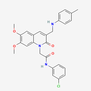 molecular formula C27H26ClN3O4 B2388424 N-(3-chlorophenyl)-2-(6,7-dimethoxy-2-oxo-3-((p-tolylamino)methyl)quinolin-1(2H)-yl)acetamide CAS No. 894553-90-3