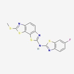 molecular formula C16H9FN4S4 B2388478 N-(6-fluoro-1,3-benzothiazol-2-yl)-11-(methylsulfanyl)-3,12-dithia-5,10-diazatricyclo[7.3.0.0^{2,6}]dodeca-1(9),2(6),4,7,10-pentaen-4-amine CAS No. 862976-28-1