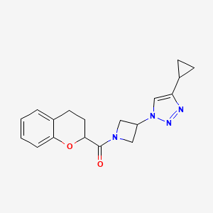 molecular formula C18H20N4O2 B2388628 chroman-2-yl(3-(4-cyclopropyl-1H-1,2,3-triazol-1-yl)azetidin-1-yl)methanone CAS No. 2097858-76-7