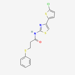 molecular formula C16H13ClN2OS3 B2388631 N-(4-(5-chlorothiophen-2-yl)thiazol-2-yl)-3-(phenylthio)propanamide CAS No. 392322-61-1