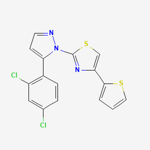 molecular formula C16H9Cl2N3S2 B2388639 2-[5-(2,4-Dichlorophenyl)pyrazol-1-yl]-4-thiophen-2-yl-1,3-thiazole CAS No. 956369-94-1