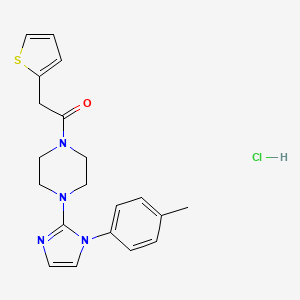 molecular formula C20H23ClN4OS B2388643 2-(thiophen-2-yl)-1-(4-(1-(p-tolyl)-1H-imidazol-2-yl)piperazin-1-yl)ethanone hydrochloride CAS No. 1189855-59-1
