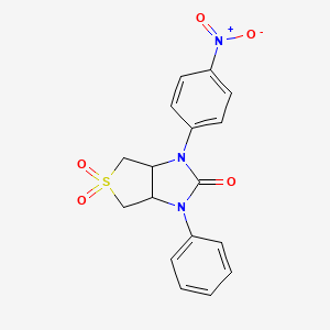 molecular formula C17H15N3O5S B2388644 1-(4-nitrophenyl)-3-phenyltetrahydro-1H-thieno[3,4-d]imidazol-2(3H)-one 5,5-dioxide CAS No. 873811-17-7
