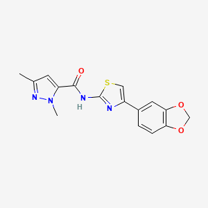 molecular formula C16H14N4O3S B2388649 N-(4-(benzo[d][1,3]dioxol-5-yl)thiazol-2-yl)-1,3-dimethyl-1H-pyrazole-5-carboxamide CAS No. 1013786-15-6