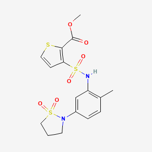 molecular formula C16H18N2O6S3 B2388651 methyl 3-(N-(5-(1,1-dioxidoisothiazolidin-2-yl)-2-methylphenyl)sulfamoyl)thiophene-2-carboxylate CAS No. 1251575-94-6