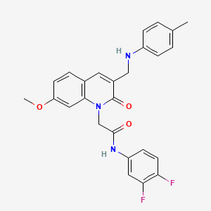 molecular formula C26H23F2N3O3 B2388652 N-(3,4-二氟苯基)-2-(7-甲氧基-2-氧代-3-((对甲苯氨基)甲基)喹啉-1(2H)-基)乙酰胺 CAS No. 900012-23-9