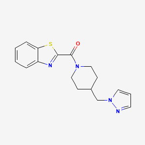molecular formula C17H18N4OS B2388657 (4-((1H-pyrazol-1-yl)methyl)piperidin-1-yl)(benzo[d]thiazol-2-yl)methanone CAS No. 1286704-57-1