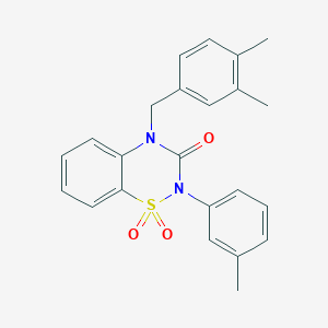 molecular formula C23H22N2O3S B2388698 4-(3,4-dimethylbenzyl)-2-(3-methylphenyl)-2H-1,2,4-benzothiadiazin-3(4H)-one 1,1-dioxide CAS No. 1029735-01-0