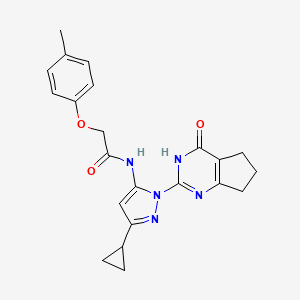 molecular formula C22H23N5O3 B2388716 N-(3-cyclopropyl-1-(4-oxo-4,5,6,7-tetrahydro-3H-cyclopenta[d]pyrimidin-2-yl)-1H-pyrazol-5-yl)-2-(p-tolyloxy)acetamide CAS No. 1207008-05-6