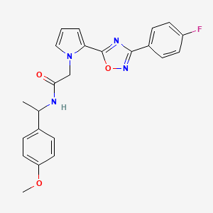 molecular formula C23H21FN4O3 B2388726 2-(2-(3-(4-fluorophenyl)-1,2,4-oxadiazol-5-yl)-1H-pyrrol-1-yl)-N-(1-(4-methoxyphenyl)ethyl)acetamide CAS No. 1260941-36-3