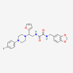 molecular formula C26H27FN4O5 B2388735 N1-(benzo[d][1,3]dioxol-5-ylmethyl)-N2-(2-(4-(4-fluorophenyl)piperazin-1-yl)-2-(furan-2-yl)ethyl)oxalamide CAS No. 877632-31-0