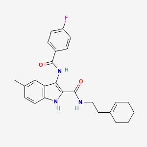 molecular formula C25H26FN3O2 B2388790 N-[2-(cyclohex-1-en-1-yl)ethyl]-3-(4-fluorobenzamido)-5-methyl-1H-indole-2-carboxamide CAS No. 1031994-06-5