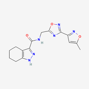 molecular formula C15H16N6O3 B2388825 N-((3-(5-methylisoxazol-3-yl)-1,2,4-oxadiazol-5-yl)methyl)-4,5,6,7-tetrahydro-1H-indazole-3-carboxamide CAS No. 2034322-13-7
