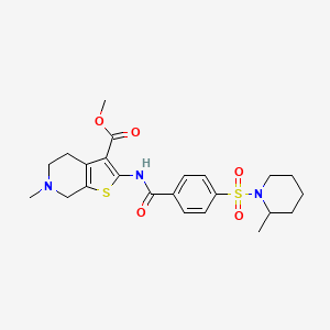 molecular formula C23H29N3O5S2 B2388883 Methyl 6-methyl-2-(4-((2-methylpiperidin-1-yl)sulfonyl)benzamido)-4,5,6,7-tetrahydrothieno[2,3-c]pyridine-3-carboxylate CAS No. 486453-08-1