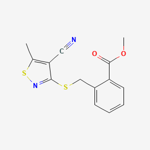 molecular formula C14H12N2O2S2 B2388977 Methyl 2-{[(4-cyano-5-methyl-3-isothiazolyl)sulfanyl]methyl}benzenecarboxylate CAS No. 338778-07-7