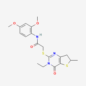 molecular formula C19H23N3O4S2 B2388993 N-(2,4-dimethoxyphenyl)-2-({3-ethyl-6-methyl-4-oxo-3H,4H,6H,7H-thieno[3,2-d]pyrimidin-2-yl}sulfanyl)acetamide CAS No. 851409-43-3