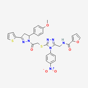 N-((5-((2-(5-(4-methoxyphenyl)-3-(thiophen-2-yl)-4,5-dihydro-1H-pyrazol-1-yl)-2-oxoethyl)thio)-4-(4-nitrophenyl)-4H-1,2,4-triazol-3-yl)methyl)furan-2-carboxamide