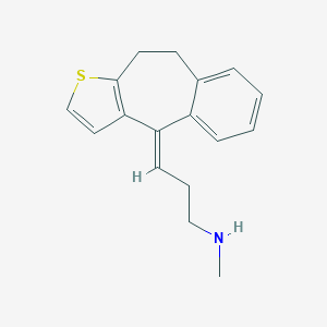 molecular formula C12H9ClO3S B238910 4-(3'-Methylaminopropylidene)-9,10-dihydro-4H-benzo(4,5)cyclohepta(1,2-b)thiophen CAS No. 10083-53-1
