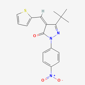 molecular formula C18H17N3O3S B2389109 (4Z)-3-tert-butyl-1-(4-nitrophenyl)-4-[(thiophen-2-yl)methylidene]-4,5-dihydro-1H-pyrazol-5-one CAS No. 1024716-31-1