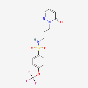 molecular formula C14H14F3N3O4S B2389123 N-(3-(6-oxopyridazin-1(6H)-yl)propyl)-4-(trifluoromethoxy)benzenesulfonamide CAS No. 1105199-65-2